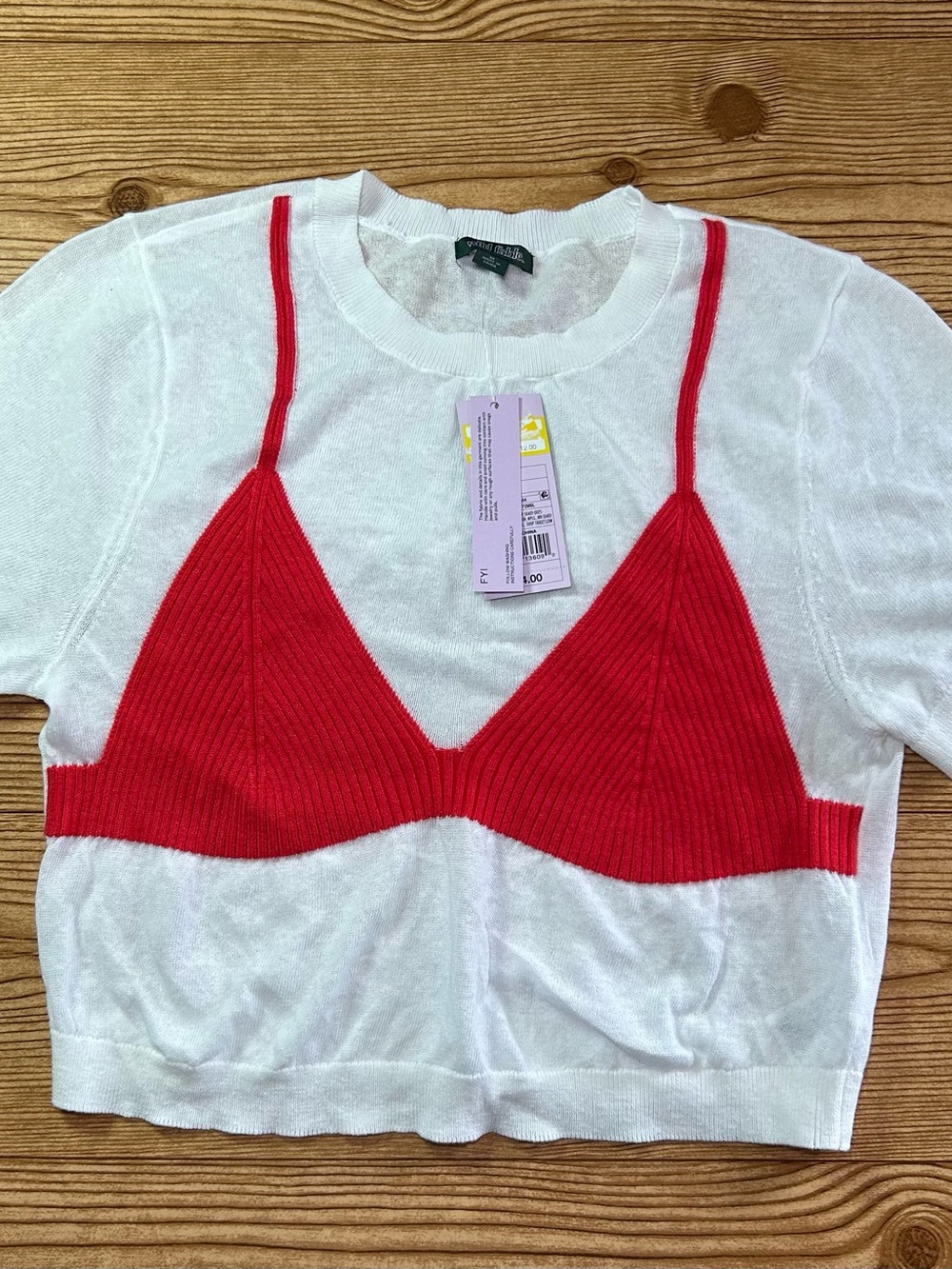 Wild Fable Bikini Tshirt NWT White With Red Size Medium